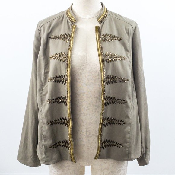 Chicos S Embellished Band Jacket Green Gold - Picture 6 of 10